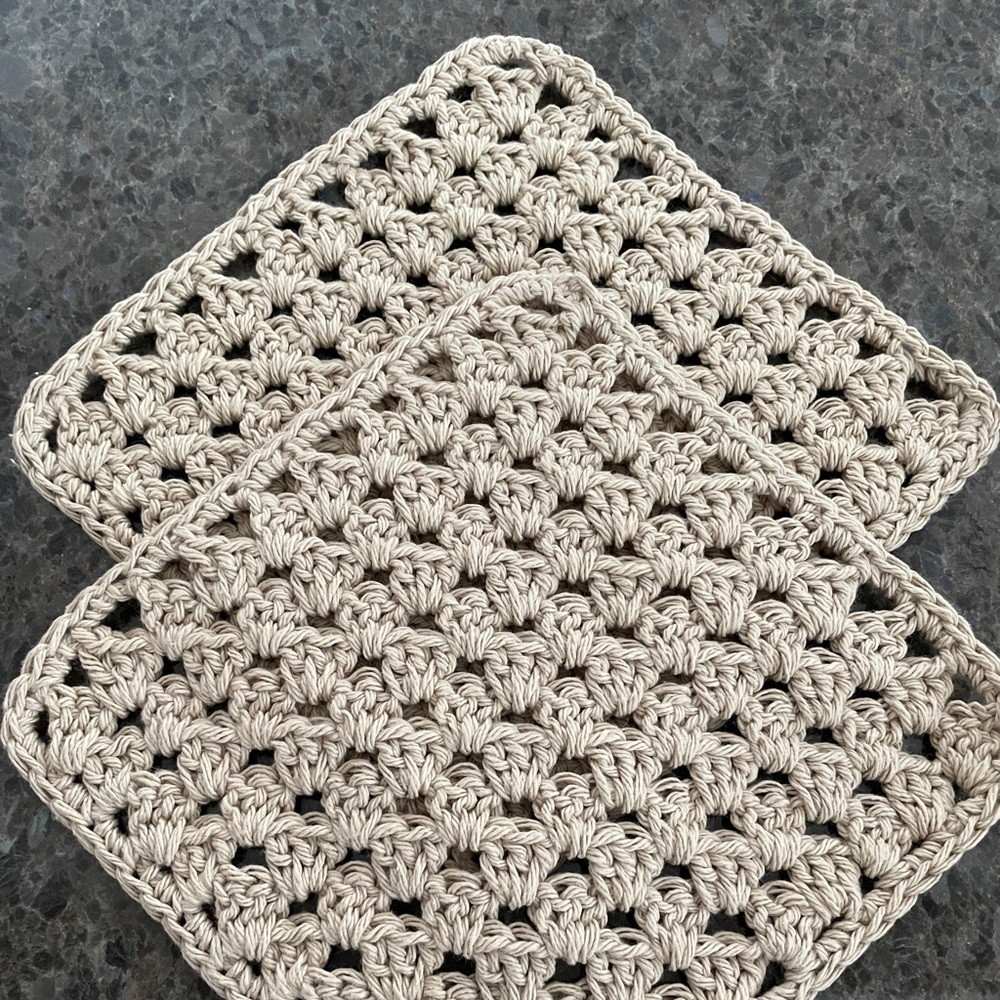 Handmade Crocheted Washcloths Facecloths Dishcloths, 100% COTTON, Set of 2